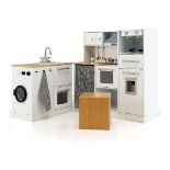 Costzon 2-Piece Kids Kitchen Playset, Wooden Pretend Play Kitchen & Washing Machine Toy Set w/