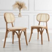 Anya Set of 2 Cane Rattan and Upholstered Dining Chairs, Natural Colour. - ER20. RRP £299.99.