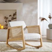 Fyne Ecru Boucle Rocking Armchair with Rattan Armrests. - ER20. RRP £289.99. Crafted from solid