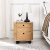 DOLIO Drum Chest Bedside Table, Barrel Side Table with Drawers Oak 2 Drawer. - ER20. RRP £159.99.