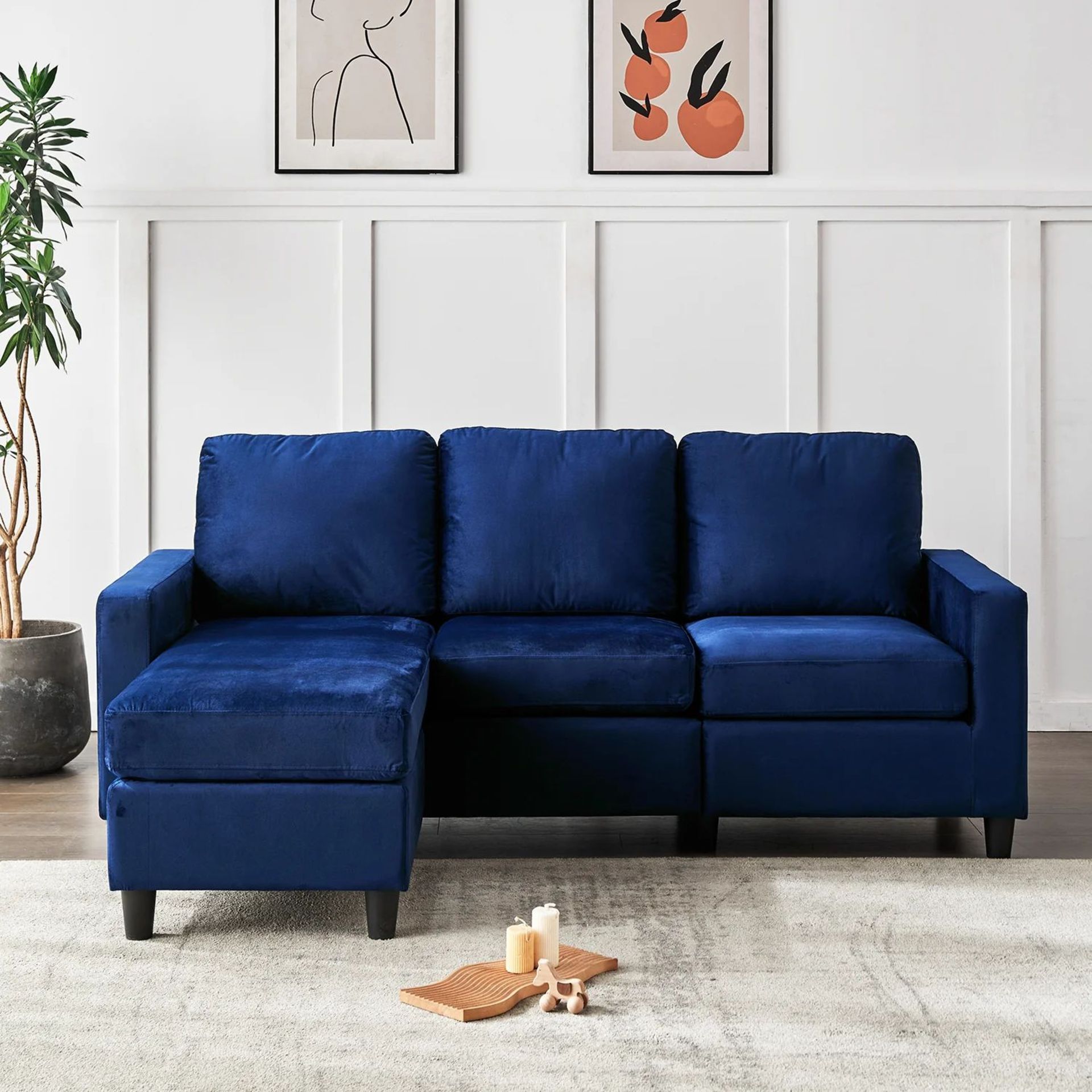 Campbell 3 Seater Sofa with Reversible Chaise in Blue Velvet. - ER20. RRP £549.99. Our stylish - Image 2 of 2