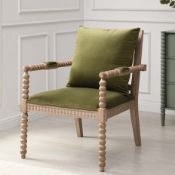 Hemingford Moss Green Velvet Bobbin Armchair. - ER30 RRP £289.99. The chair has padded seat and