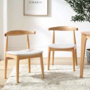 Arley Set of 2 Beech Wood Dining Chairs, Natural and Beige. - Er20. RRP £329.99. The wood frame is