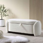 Loha White Teddy Boucle 129cm Large Storage Ottoman Bench. - ER20. RRP £299.99. Upholstered with