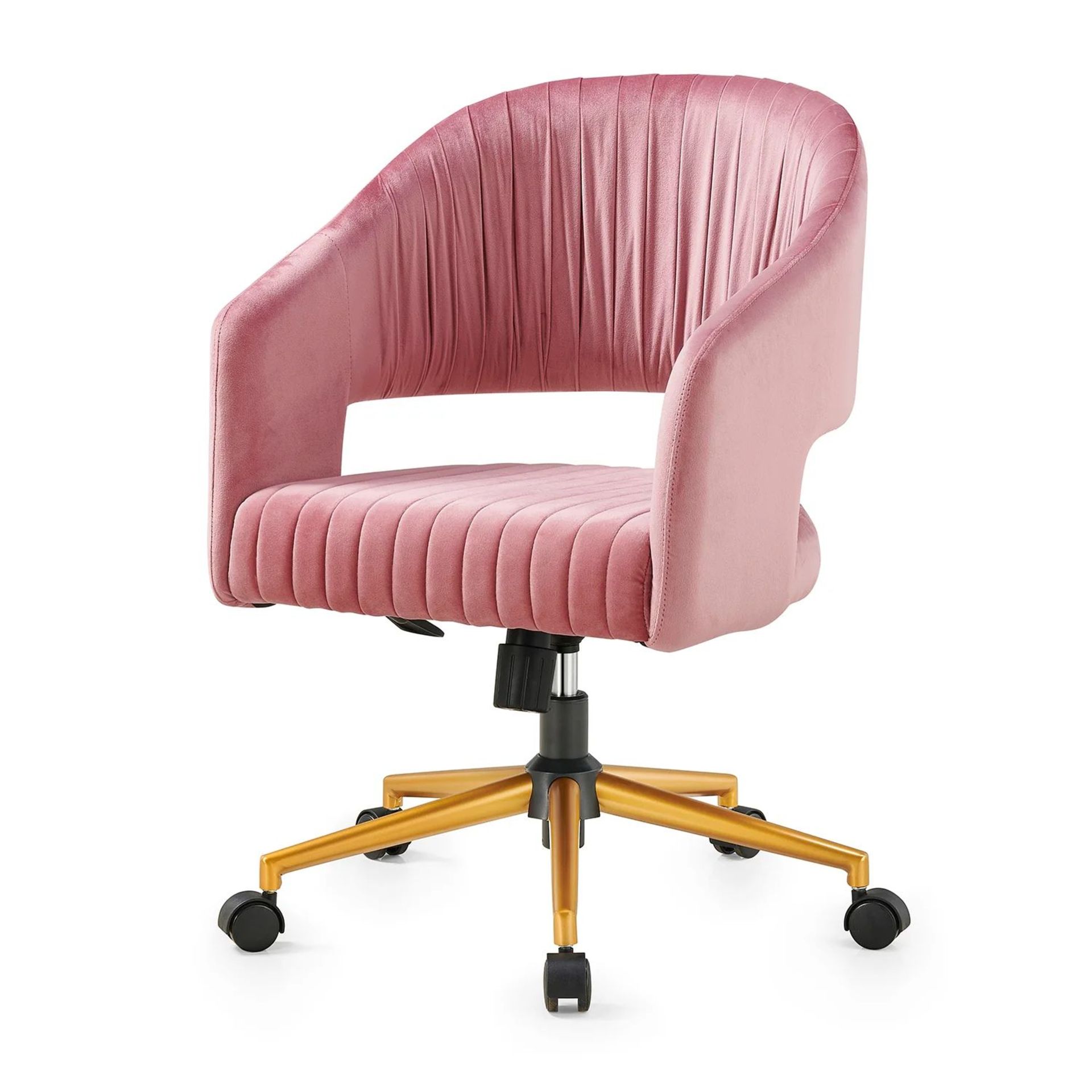 Perce Velvet Swivel Desk Chair Pink. - ER20. RRP £219.99. Upholstered with opulent Pink velvet - Image 2 of 2