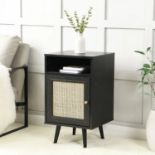 Frances Woven Rattan 1-Door Bedside Table in Black Colour. - ER20. RRP £159.99. Our Frances