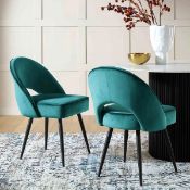 Oakley Set of 2 Teal Velvet Upholstered Dining Chairs with Contrast Piping. - ER20. RRP £279.99. Our