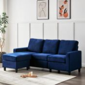 Campbell 3 Seater Sofa with Reversible Chaise in Blue Velvet. - ER20. RRP £549.99. Our stylish