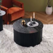 Maru Oak Round Coffee Table with Storage, Black. - ER30. RRP £299.99. Featuring fluted base made
