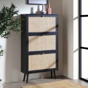 Frances Rattan 3 Tier Shoe Storage Cabinet, Black. - ER20. RRP £239.99. Crafted from natural