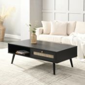 Frances Woven Rattan Wooden Coffee Table in Black Colour. - ER30. RRP £149.99. Our Frances coffee