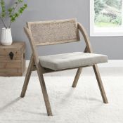 Bordon Natural Cane Rattan Folding Chair with Grey Upholstered Seat. - ER20. RRP £169.99. Made