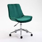 Cherry Tree Furniture Cala Vintage Pine Green Colour Velvet Desk Chair Swivel Chair with Chrome