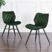Set of 2 Ampney Velvet Diamond Stitch Dining Chairs with Metal Legs (Green Velvet). - ER20. RRP £