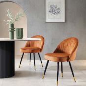 Miyae Set of 2 Pleated Burnt Orange Velvet Upholstered Dining Chairs. - ER20. RRP £329.99. Velvet-