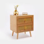 Rattan Bedside Table 2 Drawer. - ER34. Complete with two storage drawers for books, chargers and