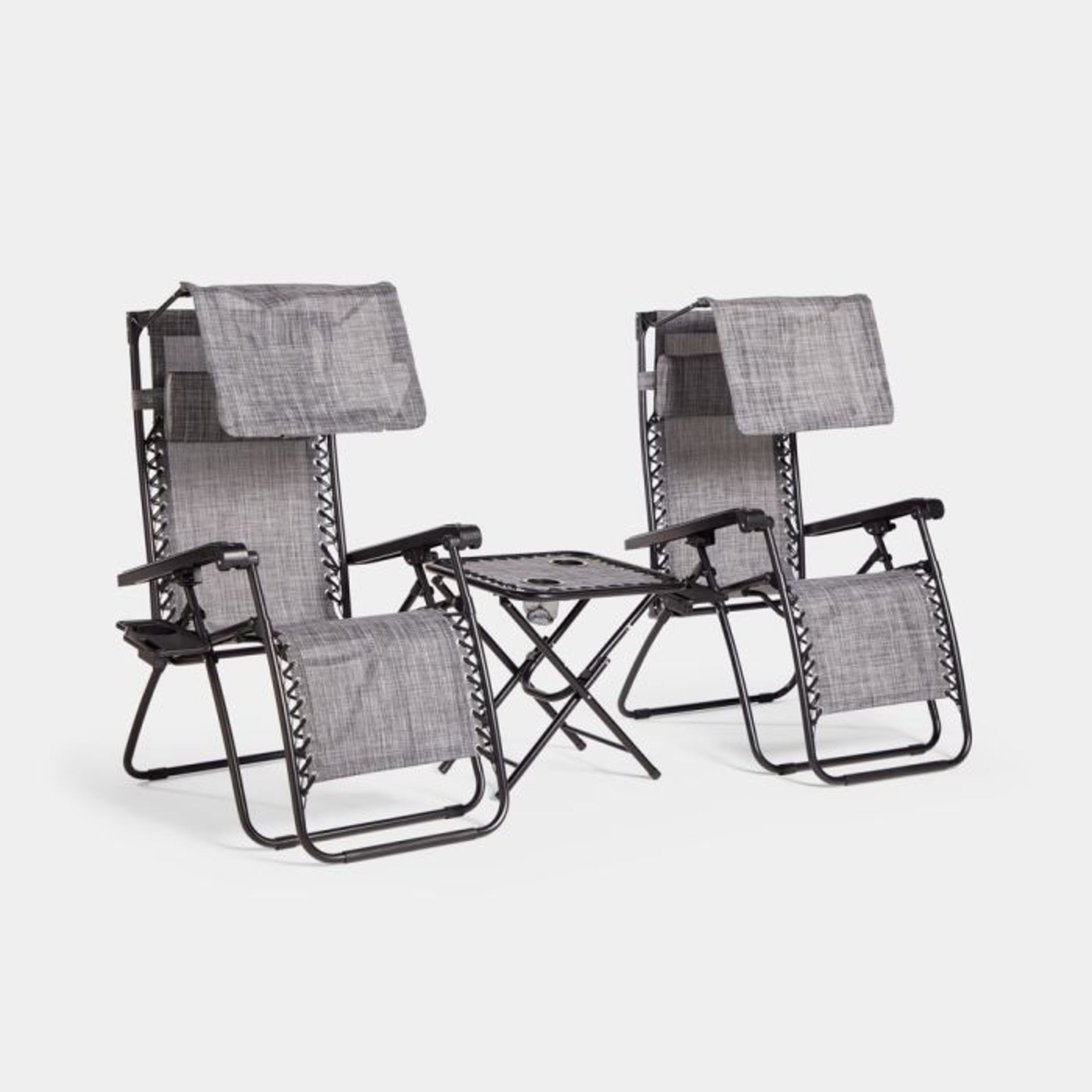 Zero Gravity Table & Chair Set with Canopy. - ER34. Complete with two reclining lounger chairs,