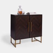 Dark Wood Sideboard. - ER34. Elegantly supporting the sideboard unit are golden metal legs with a