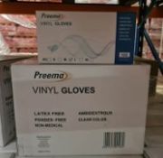 340 X BRAND NEW PACKS OF 100 PREEMA MEDIUM VINYL CLEAR GLOVES (powder free) EXP JUNE 2025