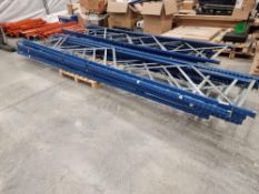 LARGE QUANTITY OF RACKING TO INCLUDE APPROX. 15 UPRIGHTS & 150 CROSS BEAMS. ON 6 PALLETS