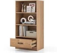 Deluxe Wooden Bookcase, Freestanding Storage Bookshelf Cabinet with 3-Tier Open Shelves & Drawer,