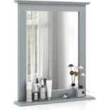 Multigot Bathroom Mirror with Shelf, 55 x 43cm Wall-Mounted Vanity Mirror with Open Shelf & Wooden