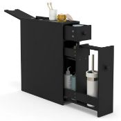 Bathroom Floor Cabinet Toilet Narrow Storage Organizer with Flip Top Black. - ER54. Maximize your