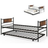 Multigot 2 in 1 Single Bed Frame, 3FT Pull-out Day Bed with Trundle Bed, Industrial Metal Frame