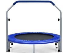 101CM FOLDABLE TRAMPOLINE WITH 4-LEVEL ADJUSTABLE HANDLE FOR ADULTS-BLUE. - ER54 The safety padded