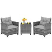 Deluxe 3-Piece Wicker Patio Rattan Furniture Bistro Set. -ER54.