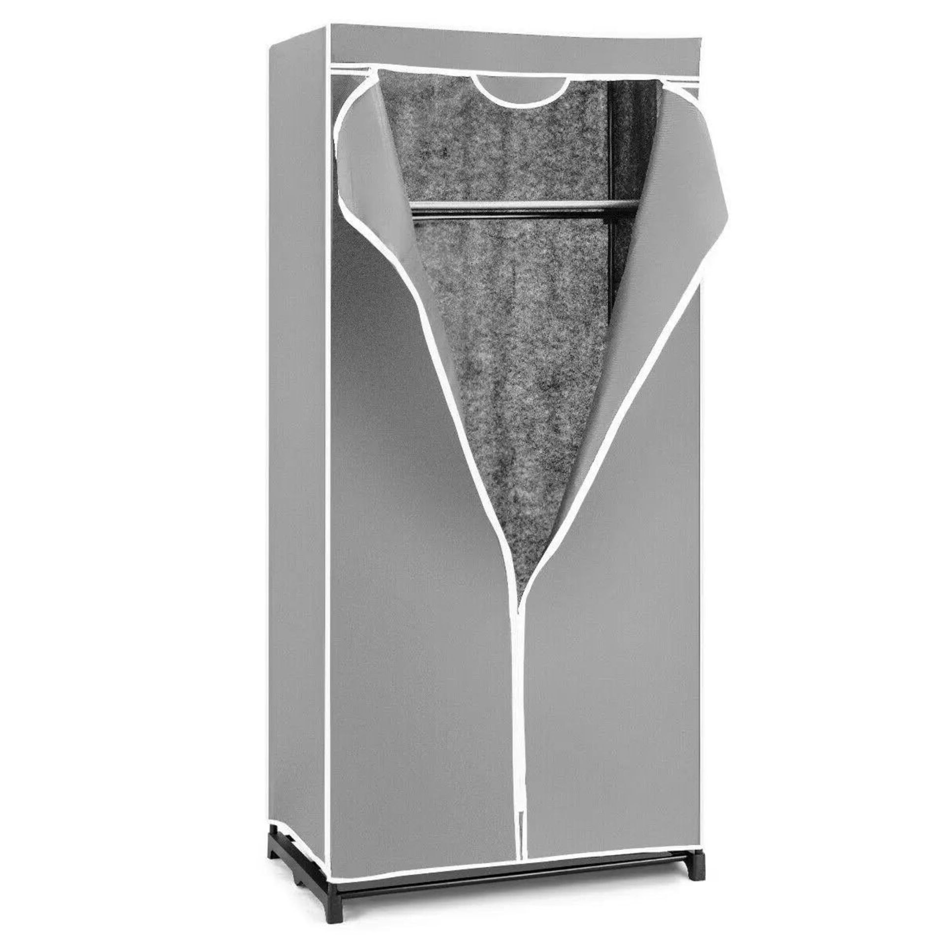 Double Canvas Wardrobe with Dust-proof Cover-Grey. - ER54. Need extra wardrobe space? This double