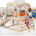 6-IN-1 INDOOR JUNGLE GYM KIDS WOODEN PLAYGROUND CLIMBER PLAYSET-MULTICOLOR. - ER54. Made of