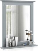 Multigot Bathroom Mirror with Shelf, 55 x 43cm Wall-Mounted Vanity Mirror with Open Shelf & Wooden