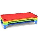 Stackable Kids Nap Cot with Easy Lift Corner. - ER54. The cot bed is made of sturdy galvanized steel