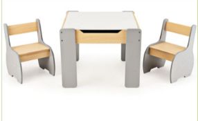 4-IN-1 WOODEN KIDS TABLE AND CHAIR SET WITH HIDDEN STORAGE-GREY. - ER54. This 4-in-1 activity