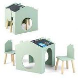 3 Pieces Wooden Kids Table and Chair Set with Chalkboards. - ER54.