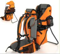 CHILD CARRIER BACKPACK WITH DETACHABLE MOUTHWIPES, REMOVABLE CANOPY AND STORAGE BAG-ORANGE. - ER54.