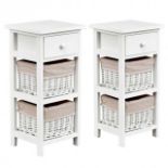 2Pcs Bedroom Bedside End Table With Drawer Baskets. - ER54. The clear lacquered wood appearance