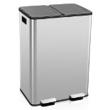 Deluxe 60L Double Rubbish Bin, 2x30L Stainless Steel Recycle Pedal Kitchen Bin with Removable