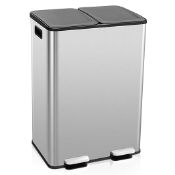 Deluxe 60L Double Rubbish Bin, 2x30L Stainless Steel Recycle Pedal Kitchen Bin with Removable