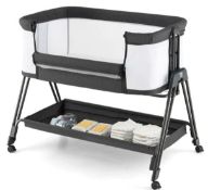 BABY BEDSIDE CRIB WITH MATTRESS FOR BIRTH TO 9KG-GREY. -ER54.