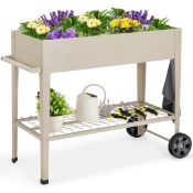 Metal Raised Garden Bed with Wheels Handle and Bottom Shelf. - ER54. Designed with a large planter
