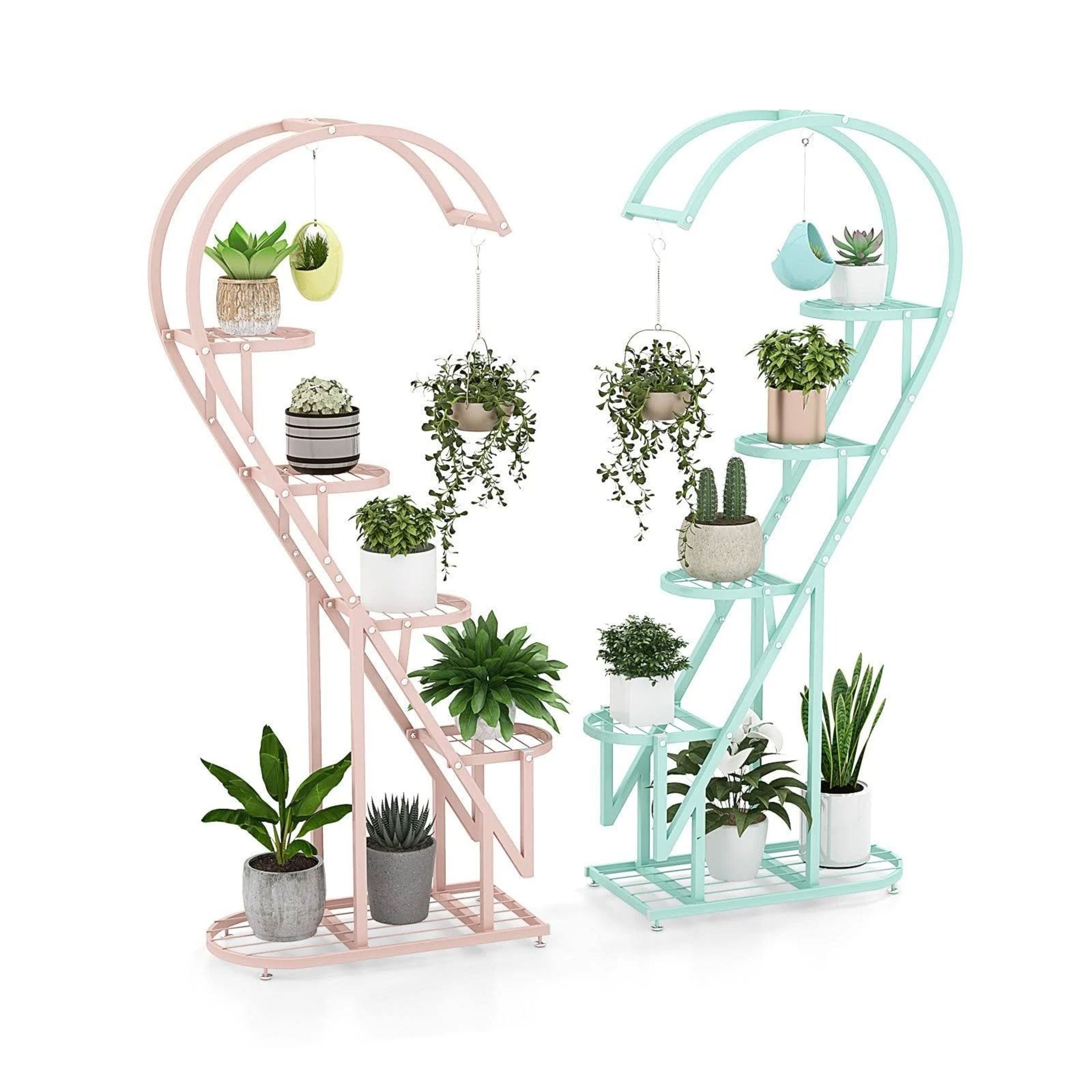 Deluxe 5 Tier Metal Plant Stand with Hanging Hook for Multiple Plants. - ER54.