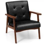MID CENTURY MODERN ACCENT CHAIR WITH LEATHER COVER-BLACK. - ER54. Covered by high quality leather