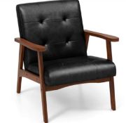 MID CENTURY MODERN ACCENT CHAIR WITH LEATHER COVER-BLACK. - ER54. Covered by high quality leather