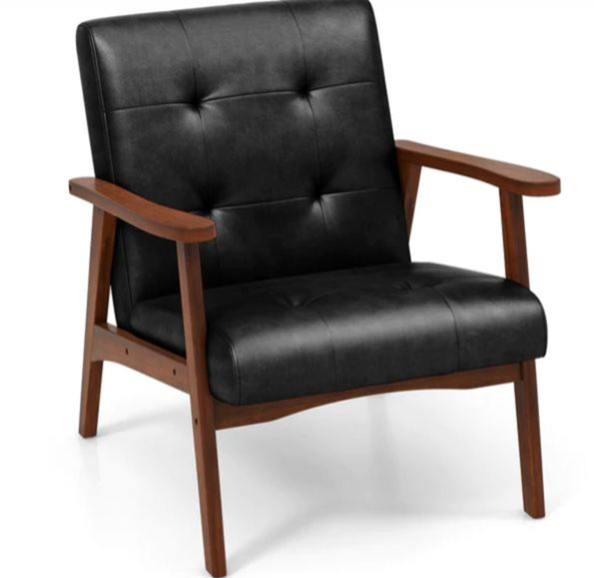 MID CENTURY MODERN ACCENT CHAIR WITH LEATHER COVER-BLACK. - ER54. Covered by high quality leather