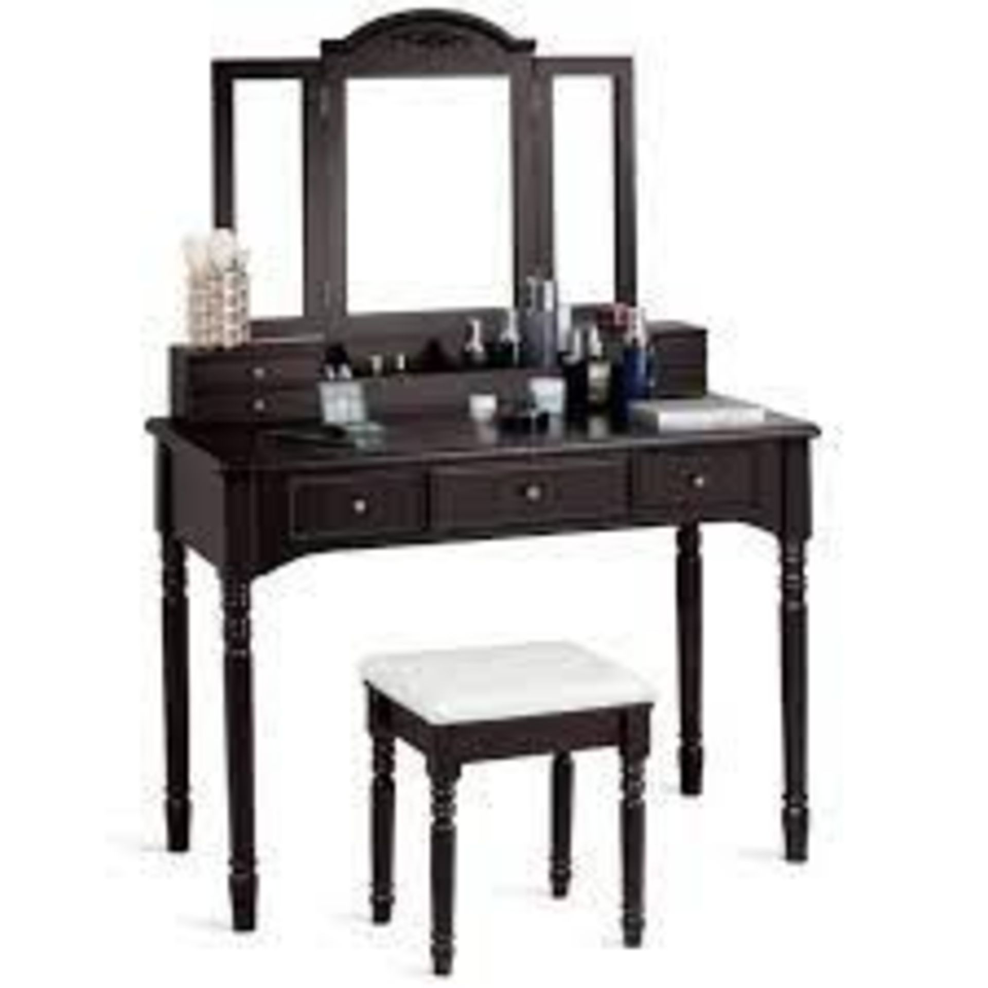 Detachable Dressing Table and Stool Set with Tri-Folding Mirror. - ER54