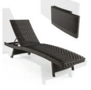 FOLDING RATTAN PATIO CHAISE LOUNGE WITH 5-LEVEL ADJUSTABLE BACKREST. - ER54.