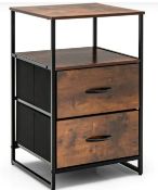 METAL FRAME STORAGE CABINET WITH 2 DRAWERS AND WOODEN TOP-RUSTIC BROWN. - ER54.
