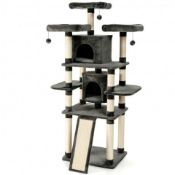 67" Multi-Level Cat Tree With Cozy Perches Kittens Play House-Dark Gray. - ER54.